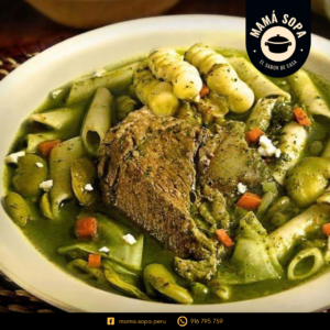 sopa menestron, sopa verde con fideos canuto y carne