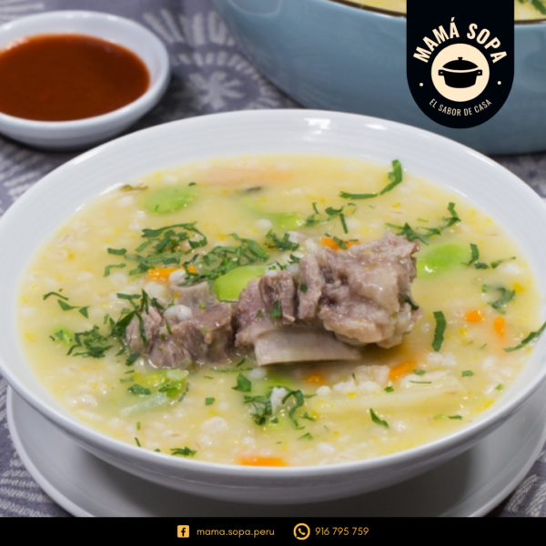 sopa de moron con carne en plato blanco