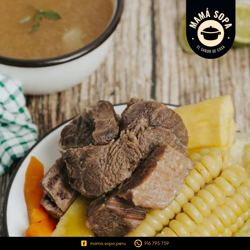 Deliciosa Sopa hecha de carne de res punta de pecho, verduras, garbanzos y yuca.